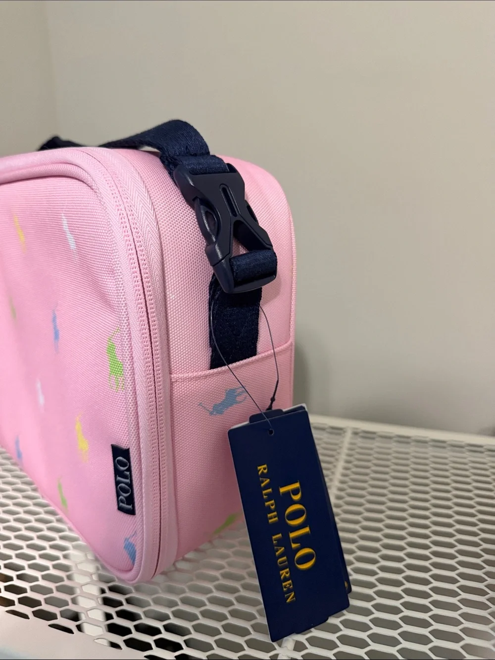 Ralph Lauren Pink Pouch Lunch bag with Multicolor Pony Motif
